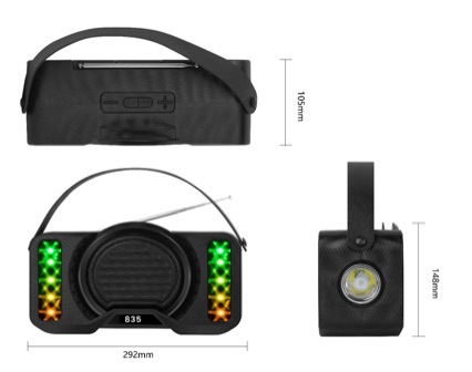 835 Solar Bluetooth Speaker with Flashlight Outdoor High Power Multifunctional FM Radio