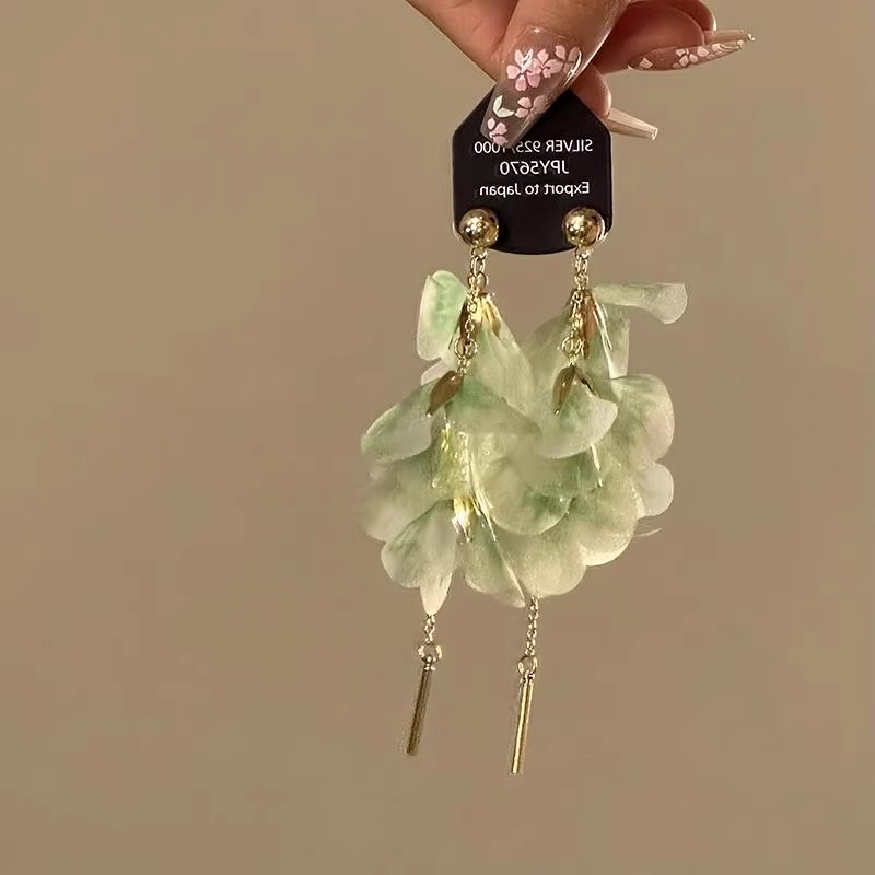 Fresh Pastoral Style Organza Gradient Petal Tassel Earrings Ear Accessories Earrings