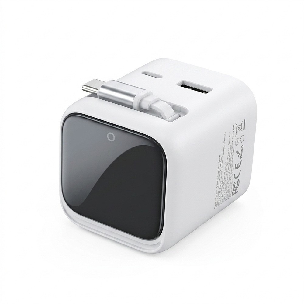 70W Smart AI Digital Display Charger with Retractable Cable for Apple Huawei Phone TFT Color Screen Charging Head