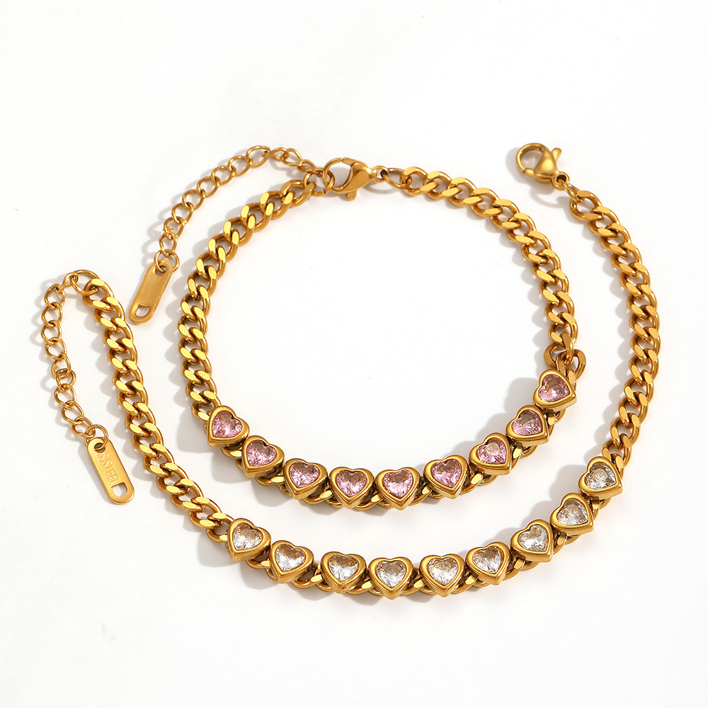 Diamond inlaid love zircon stainless steel bracelet women pink diamond nk chain bracelet hand jewelry