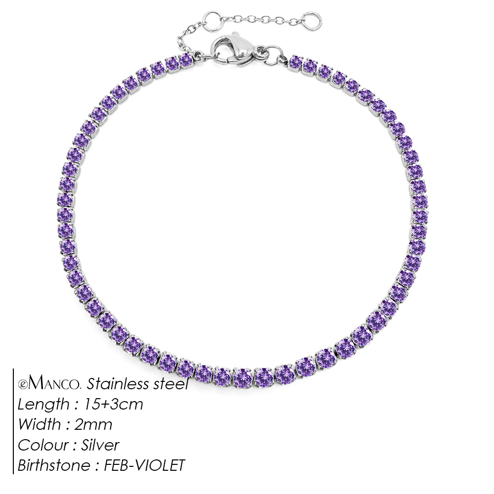 eManco Simple Birthstone Single Row Diamond Bracelet Round Zircon Tennis Chain Bracelet Hand Jewelry