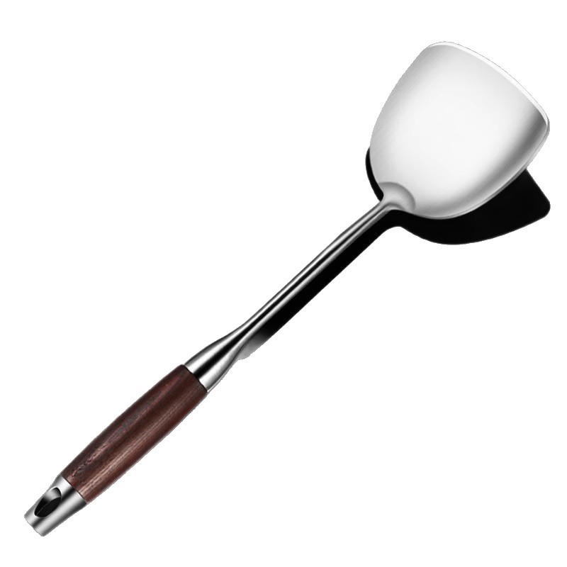 Stainless Steel Kitchen Utensils Set Spatula Soup Spoon Slotted Spoon Home Use Black Ebony Handle Frying Spatula Thickened Iron Spatula Frying Spoon