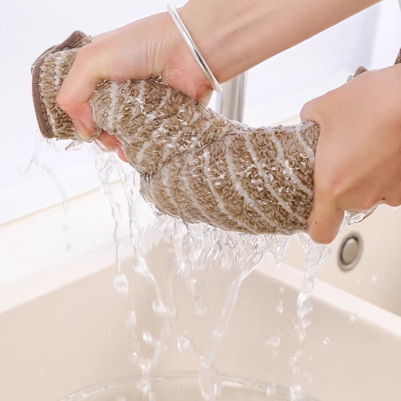 Thickened striped bamboo charcoal kitchen dishcloth, oil-absorbing, easy to wash, water-absorbing, thickened towel, household pure cotton, lint-free