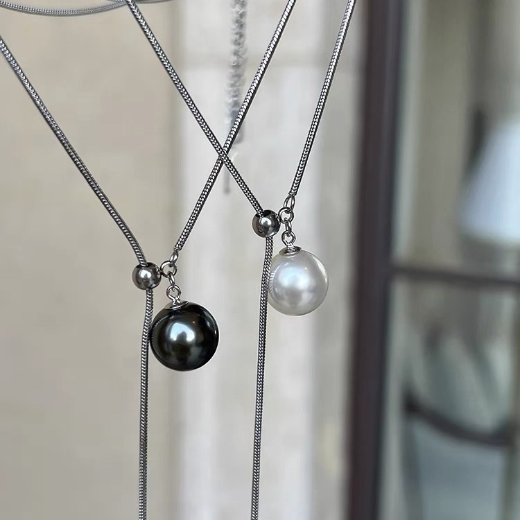 Three-color pearl necklace pull adjustable long alloy snake bone simple sweater chain