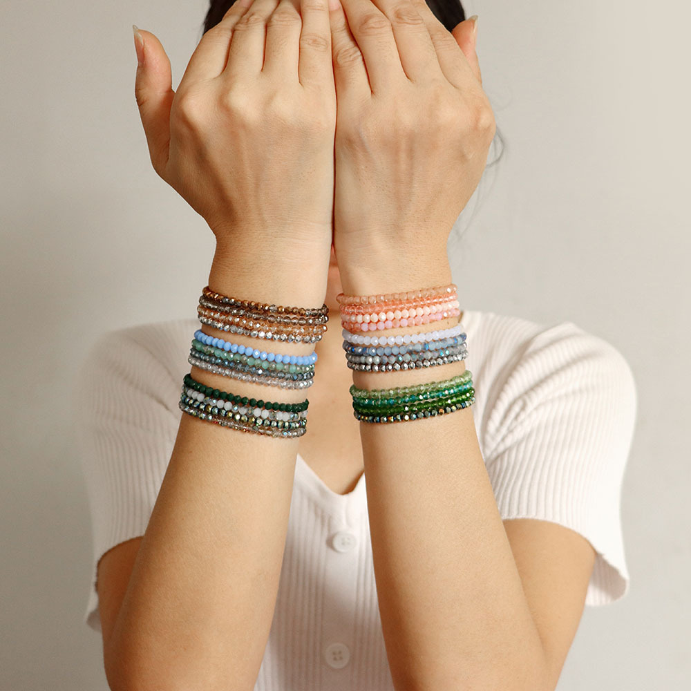 Color-coated glass four-piece bracelet set for best friends, gift label set hand jewelry