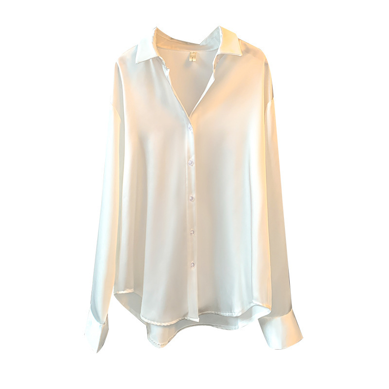 Long Sleeve Satin Shirt Women Niche 2024 Spring/Summer Sun Protection Hong Kong Style Blouse Top