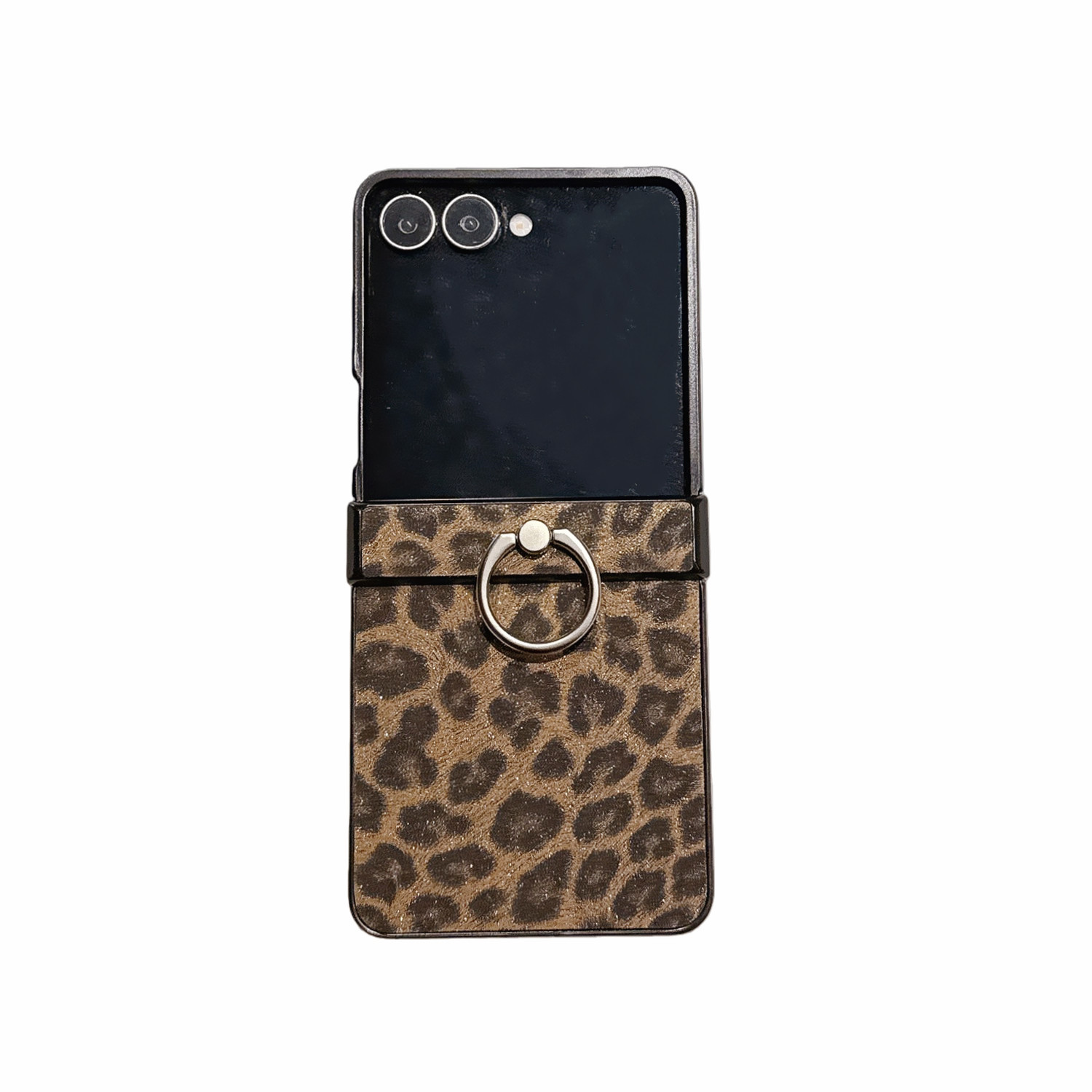 Leather leopard print finger ring holder for Galaxy Z Flip8/7/6 phone case Samsung 5th generation folding protective case