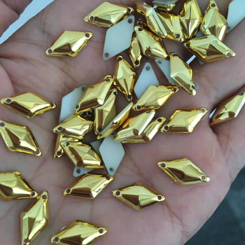 DIY Imitation Metal Hand Sewing Beads Diamond Shape Rhinestone COS Hand Beading Anime Costume Accessories 20X34MM Gold