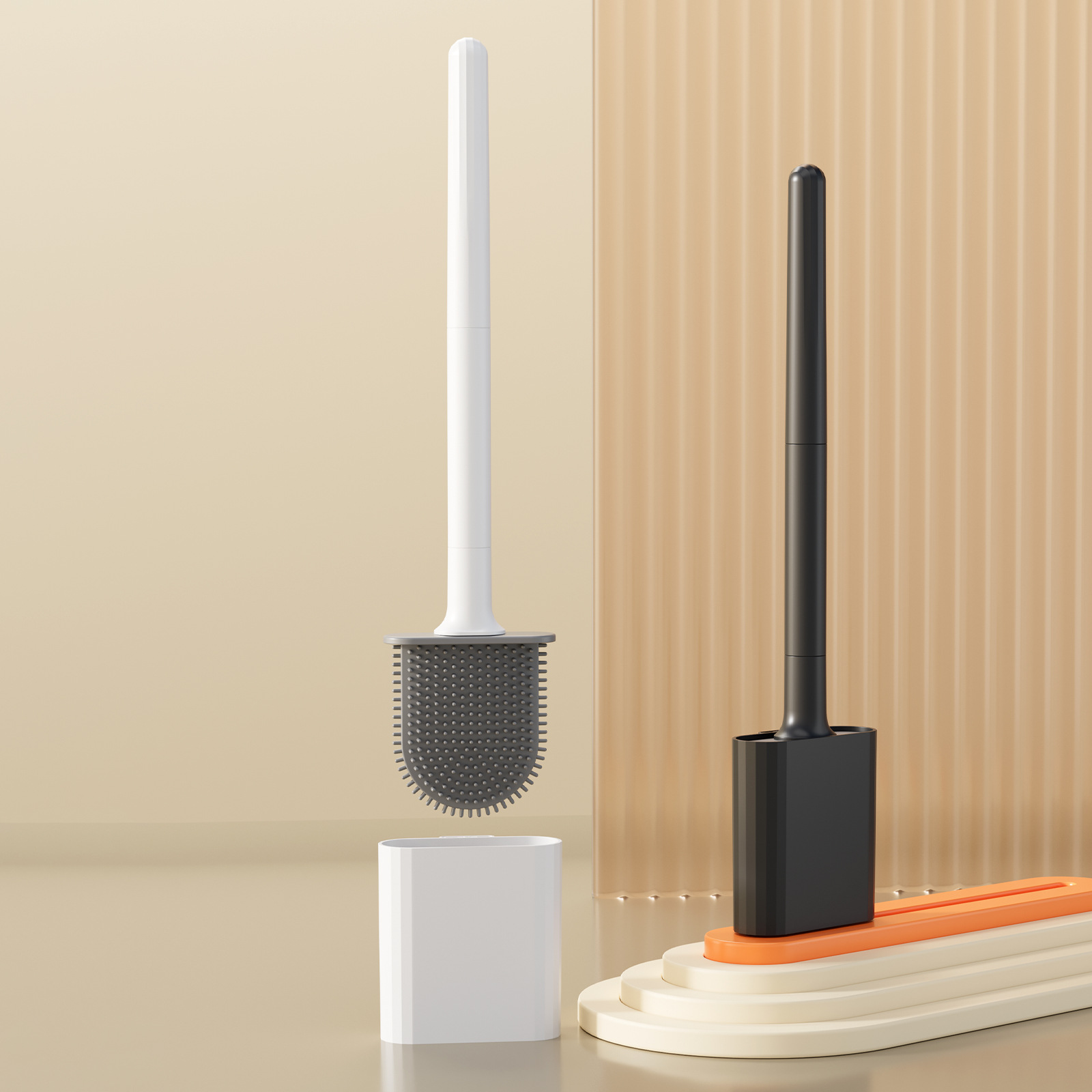 New Soft Rubber Toilet Brush, Household Bathroom Cleaning Brush, Detachable Rod, Wall-Mounted Without Drilling, Toilet Brush Best Seller