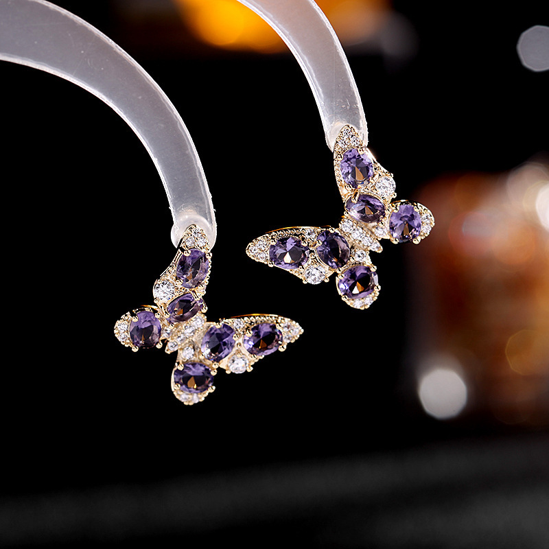 Heavy Craft Earrings Color Zircon Earrings for Women s925 Silver Needle Delicate Butterfly Earrings