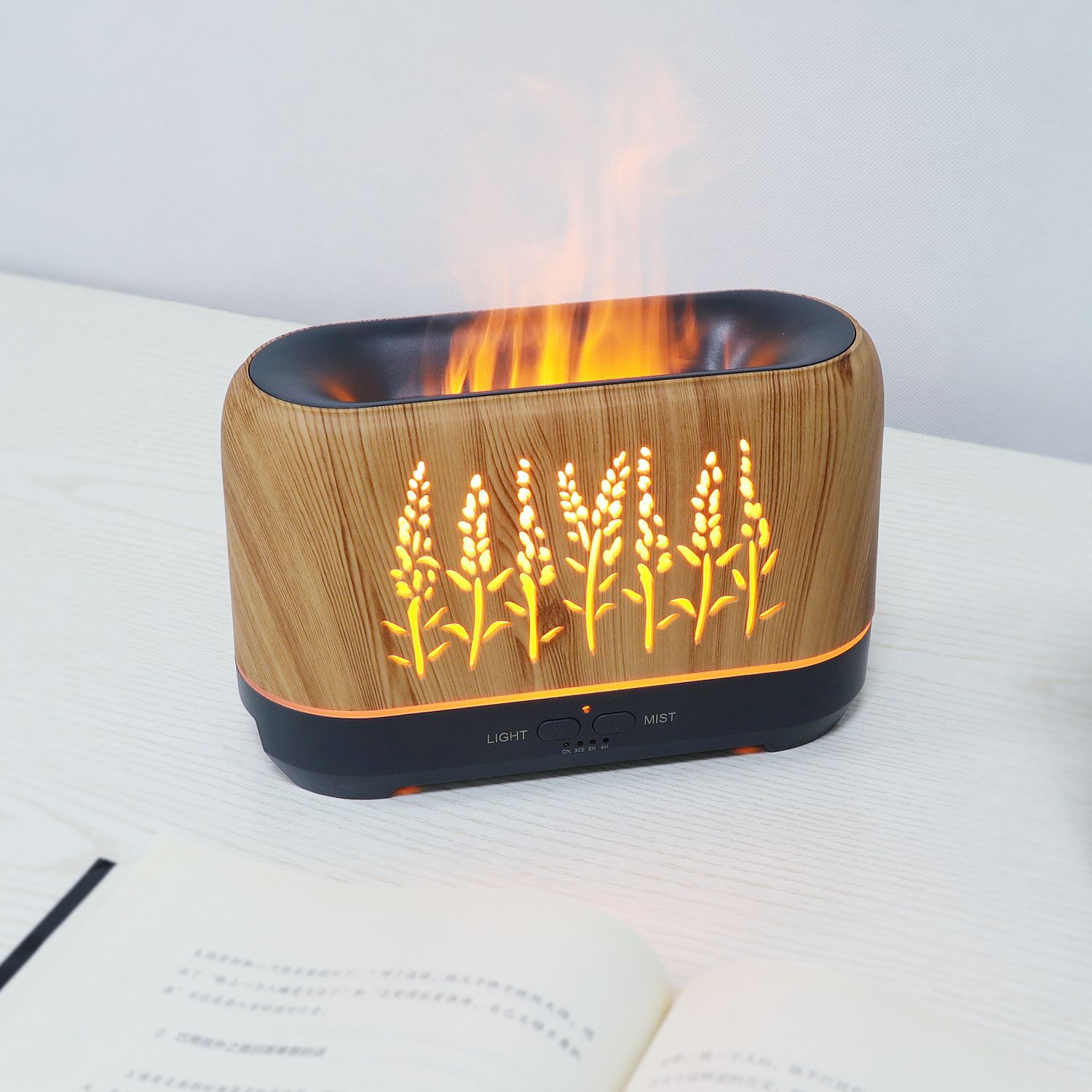 200ml New Product Wood Grain Hollow Wheat Ear Flame Humidifier Home Flame Essential Oil Aromatherapy Diffuser Product
