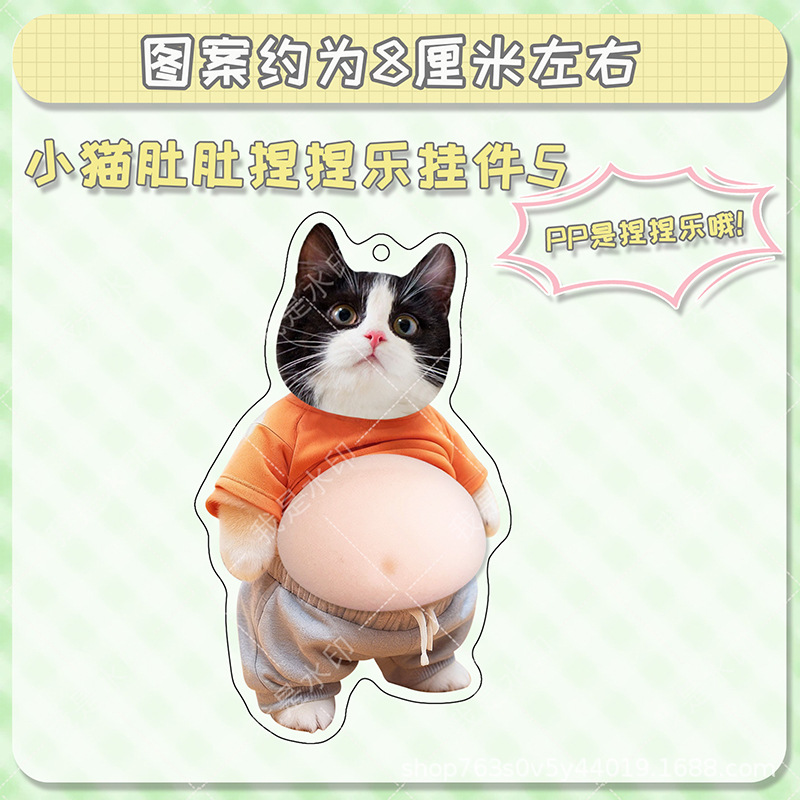 Cute Pet Cat Dog Acrylic Belly Stress Relief Squeeze Toy Backpack Keychain Decoration Gift