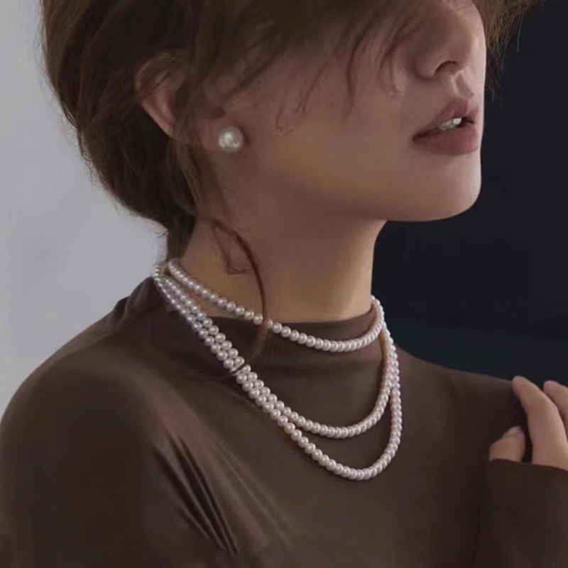 S family aurora Australian white long pearl necklace women stacked neck chain 2024 new sweater chain