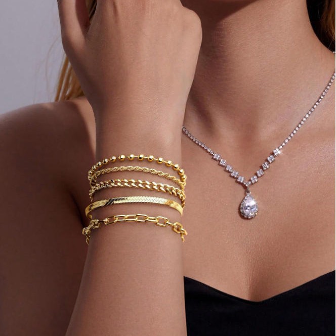 Bohemian Minimalist Hand Jewelry Metal Chain Women's Set 5 Multi-Layer Chain Simple Bracelet