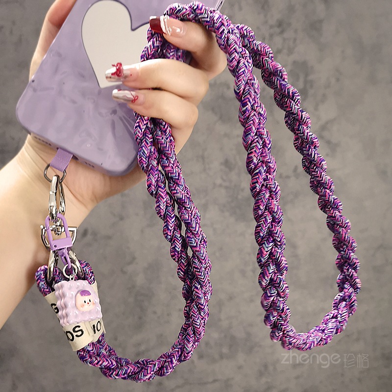 Phone strap crossbody ponytail braided rope outdoor phone strap women's long travel shopping street