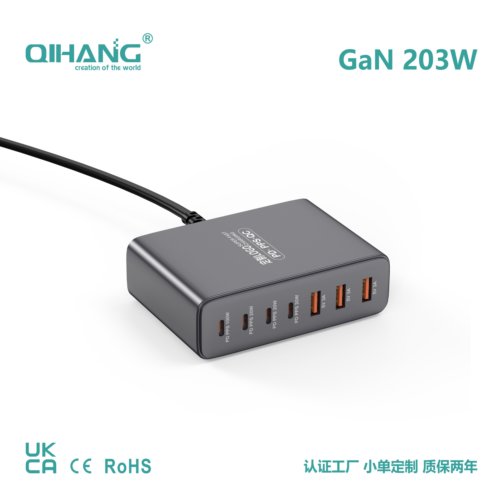 100W GaN Charger Fast Charging PD Multi-Port Charger qc3.0 Desktop Multi-Device Fast Charging Station