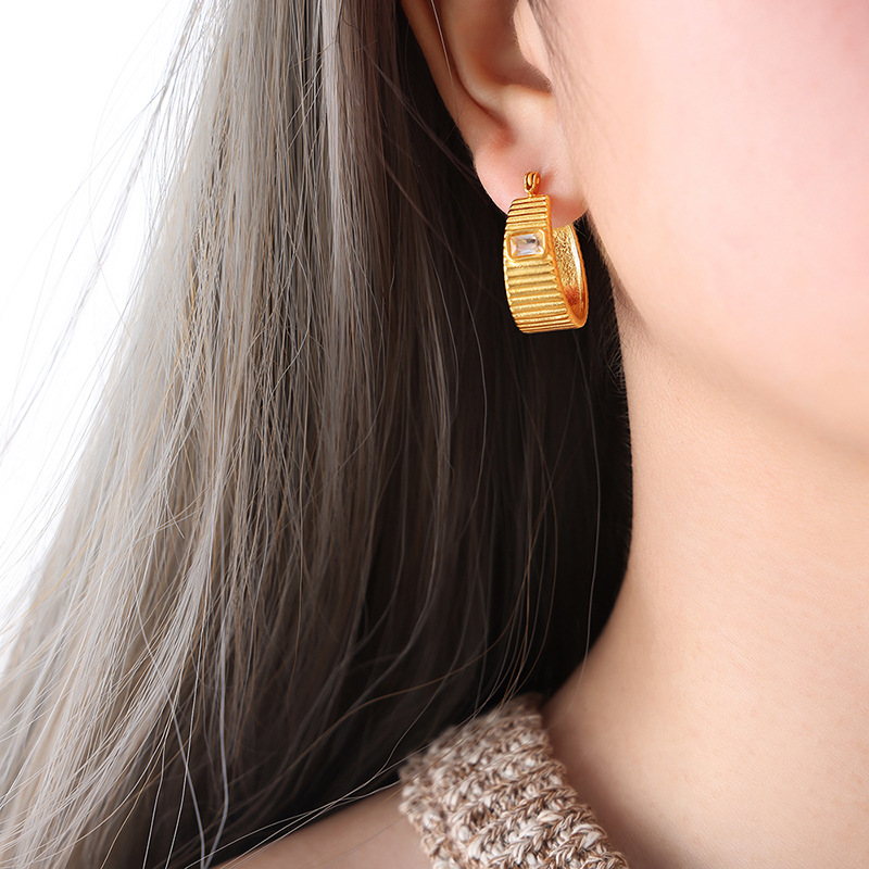 Country 18K gold zircon ring niche titanium steel earrings women's jewelry set