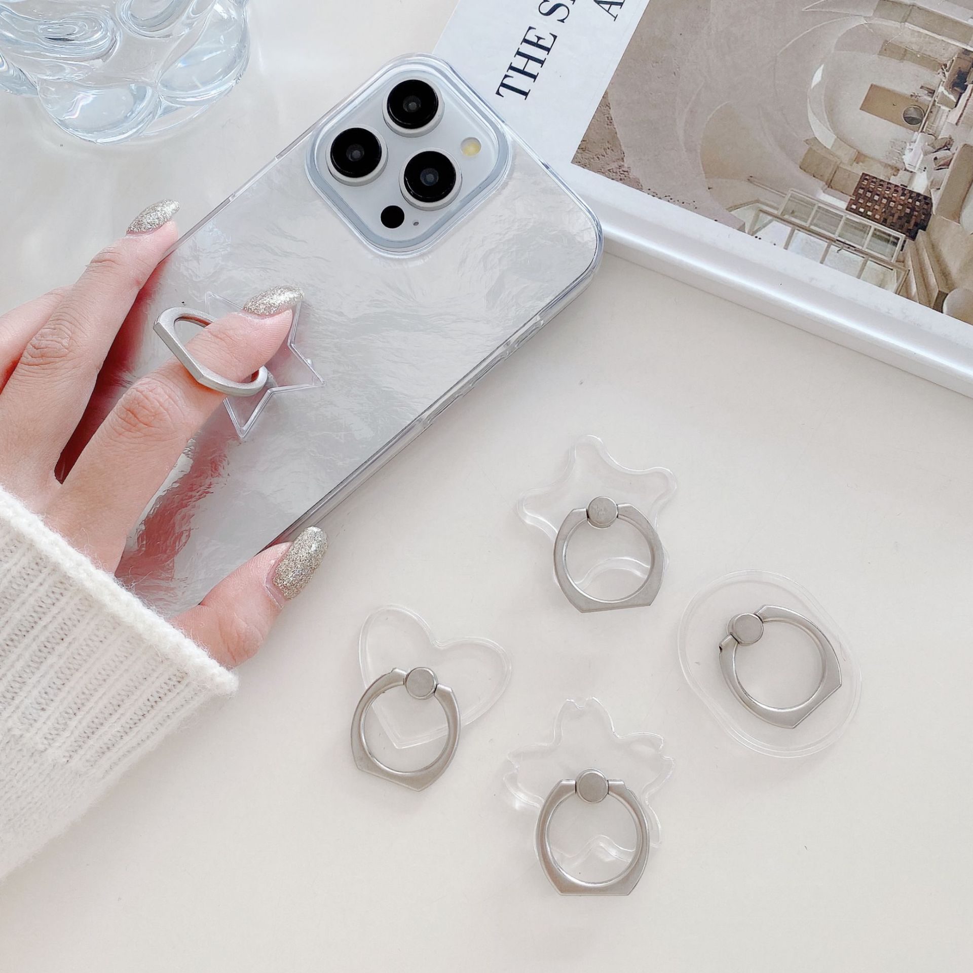 Transparent Ring Stand Phone Ring Finger Grip Rotating Support Stand Adhesive PC Acrylic Phone Ring Grip