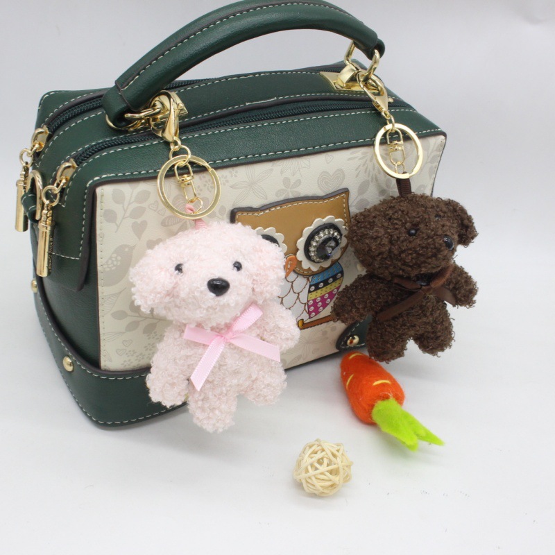 Cartoon Cute Curly Velvet Bow Tie Bear Plush Keychain Bag Charm Clothes Shoes Decoration Throw Doll