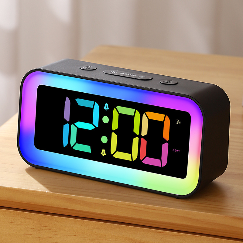 2026 New RGB Colorful Seven-Color Small Night Light Student Alarm Clock Desktop Night Light Clock