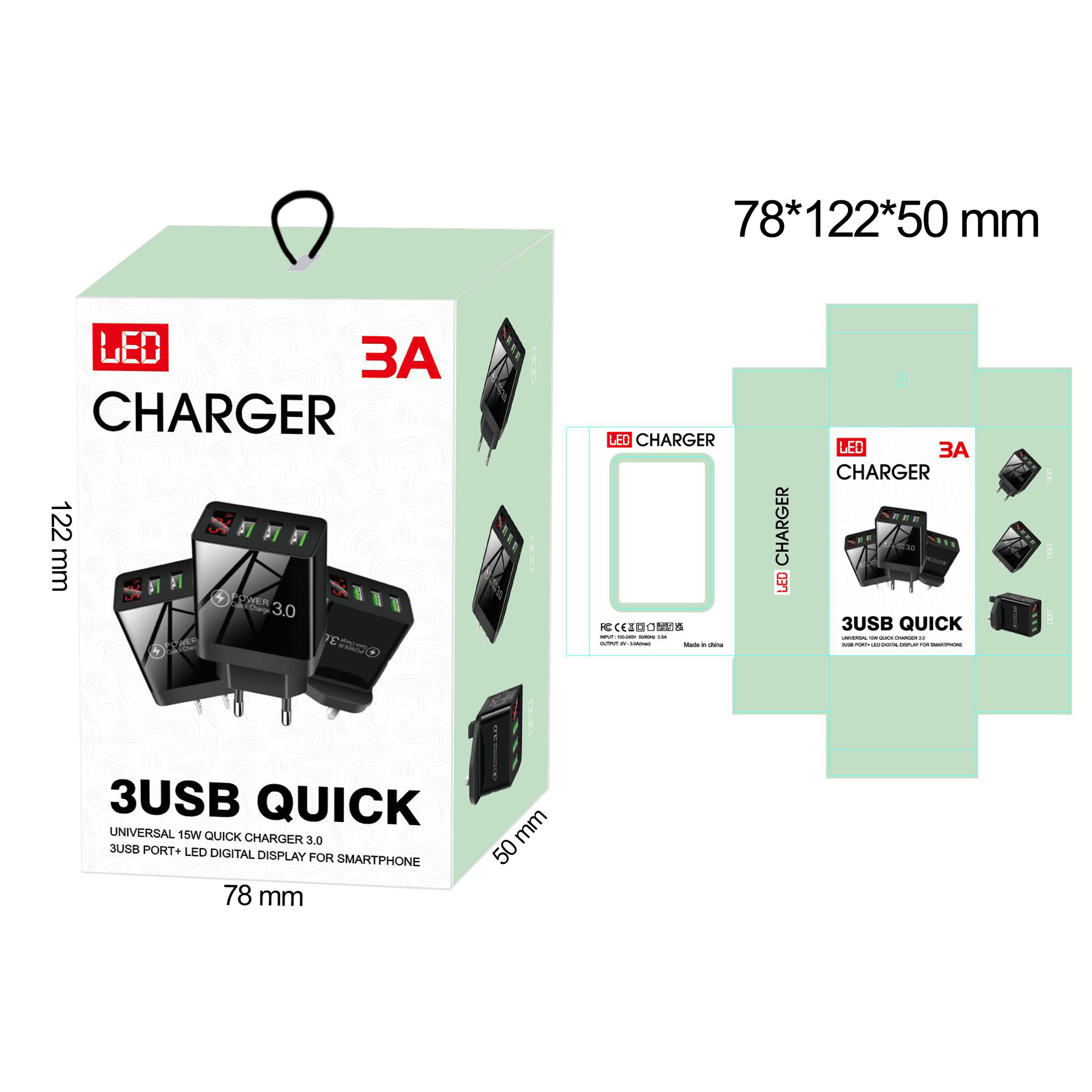 3USB Display Phone Charger EU US UK Plug Wall Charger Travel Charger