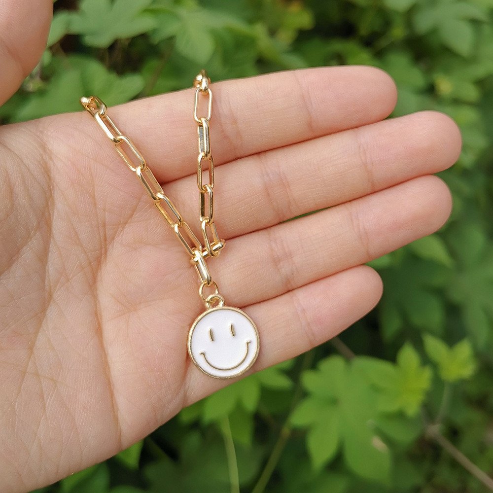Cartoon Alloy Oil-Drop Smiley Face Jewelry New Necklace Simple Multicolor Size Choker