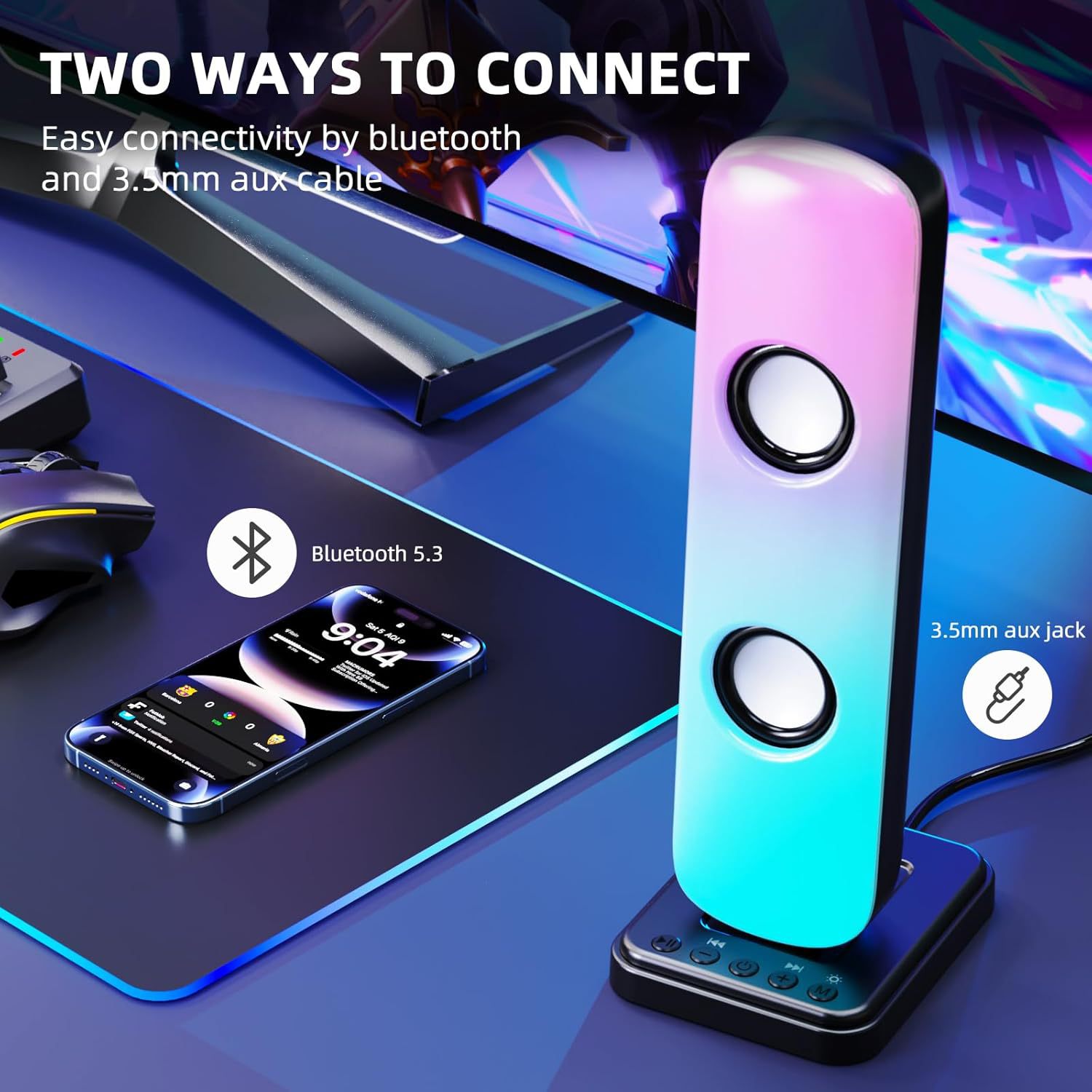 With adapter 2.0 computer speaker, custom full 25W RGB full-screen colorful light with Bluetooth subwoofer desktop audio
