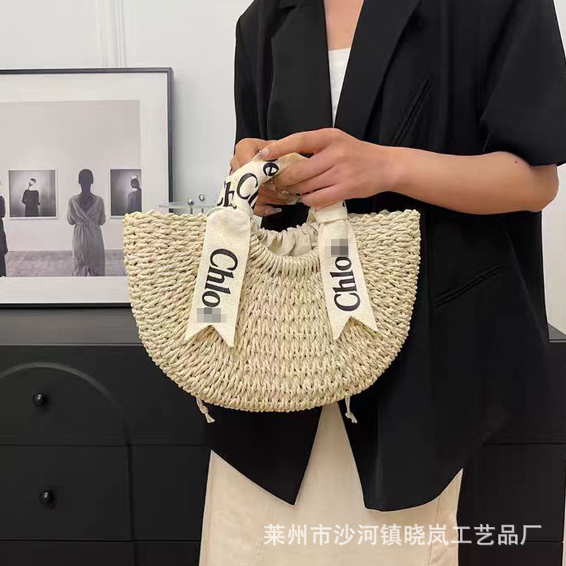 2024 new straw woven bag large capacity straw basket bag casual beach bag women