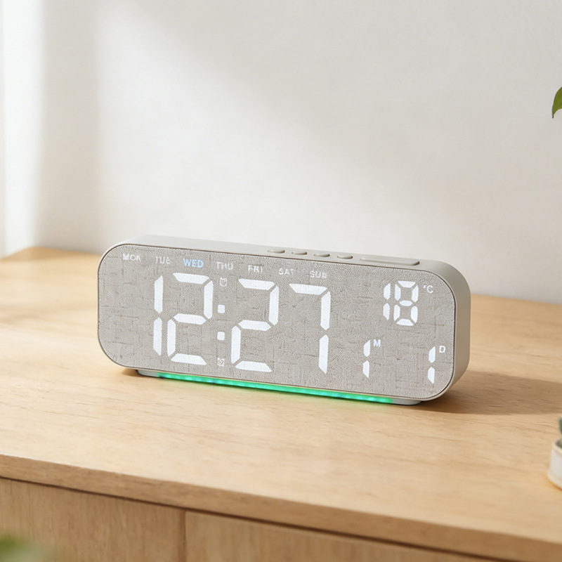 New LED Clock Large Screen Alarm Clock Simple Wood Grain Clock Table Clock Hangable GH