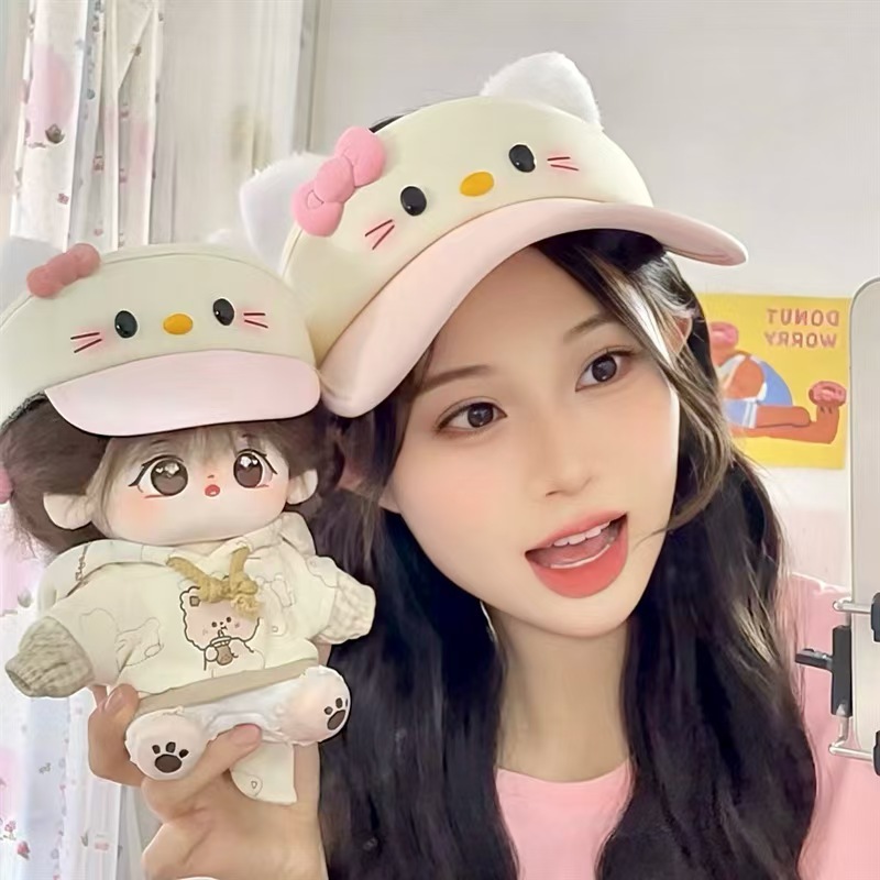 HelloKitty Sun Protection Hollow Top Hat, Cute Sunshade Hat, Face Slimming, Cartoon Kitty Cat, Face Slimming Hat