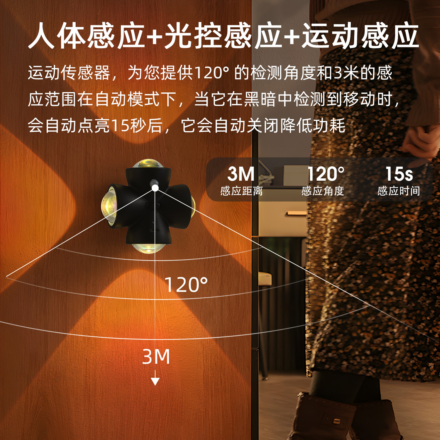 Smart Human Body Induction Light Hallway Cabinet Bedroom USB Rechargeable LED Bedside Night Light Auto Off Wall Light