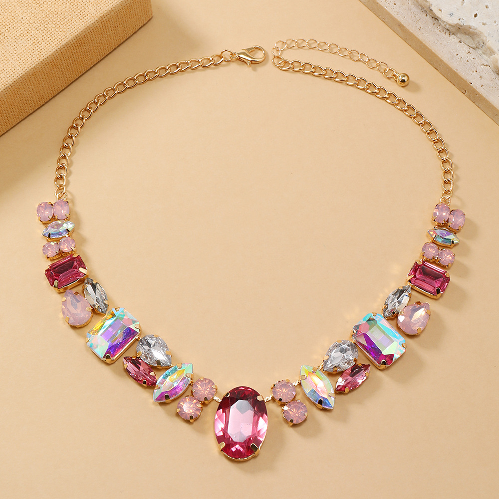 Exaggerated colorful diamond banquet necklace for women