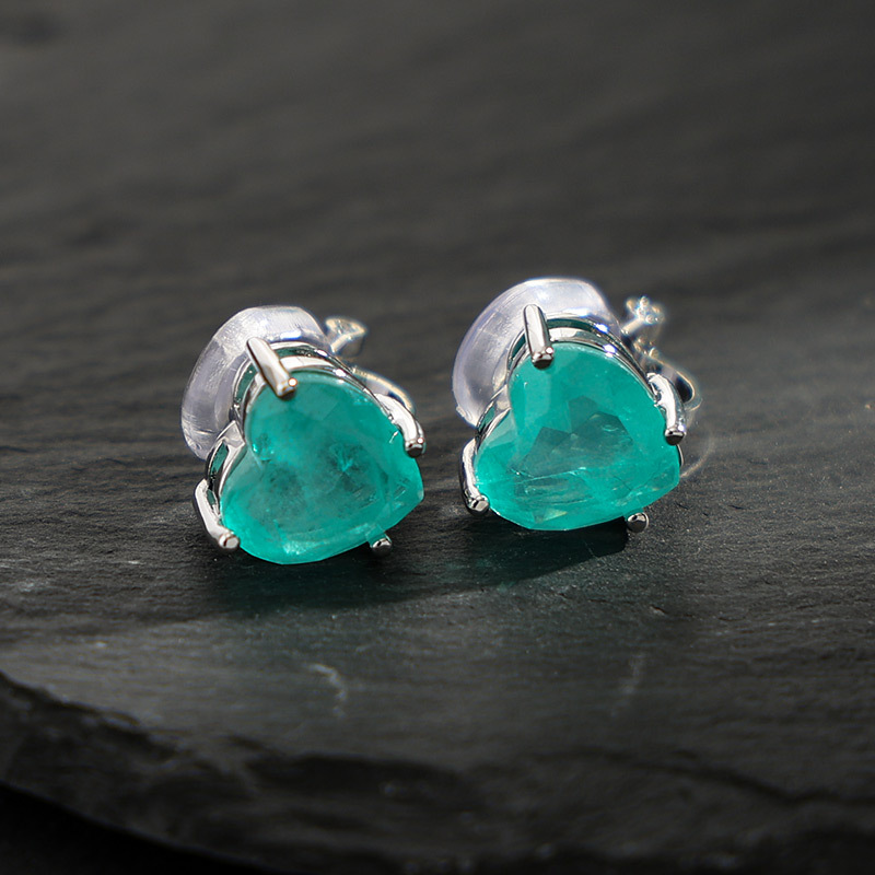 Heart Paraiba Patchwork Gemstone Ear Clip Design Simple S925 Needle Emerald Green Ear Studs No Piercing Ear Jewelry