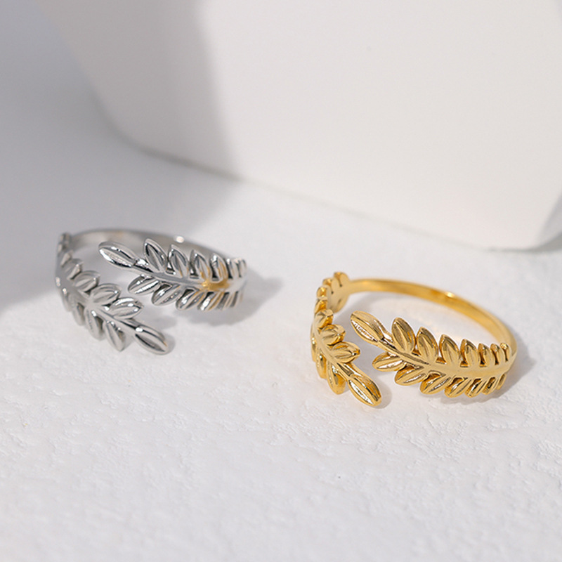 Titanium steel ring women leaf love shape niche simple open stainless steel ring