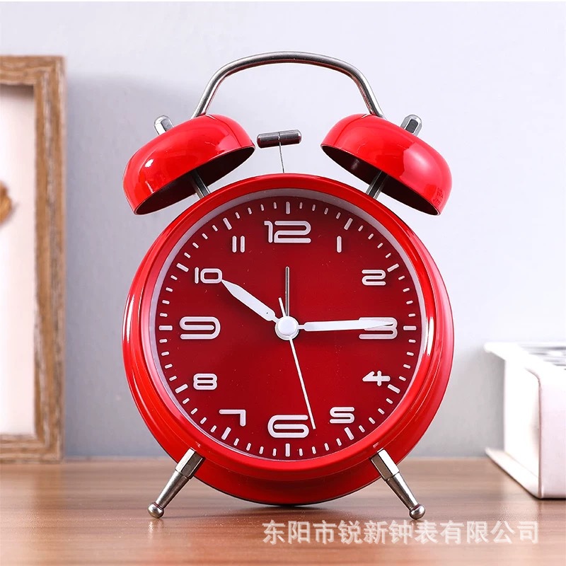 Battery metal 4-inch three-dimensional letter ringing alarm clock student with night light bedroom silent clock