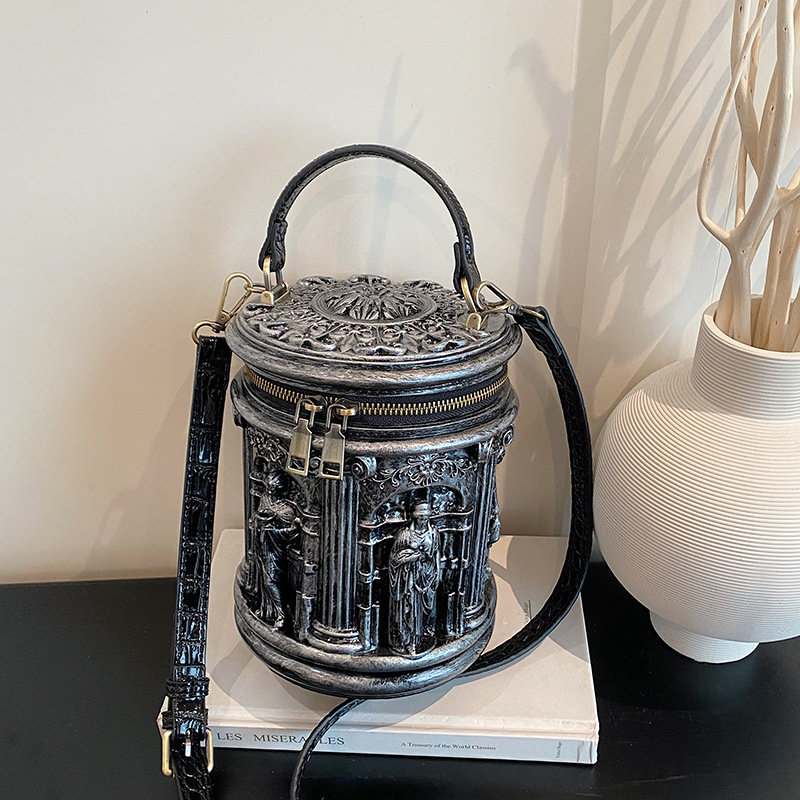 Bucket Bag for Women 3D Relief Handheld Bag Baroque Style Shoulder Crossbody Bag