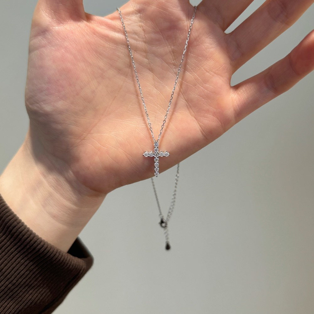 S925 sterling silver necklace for women, small cross zircon pendant neck chain women's neck accessories wholesale