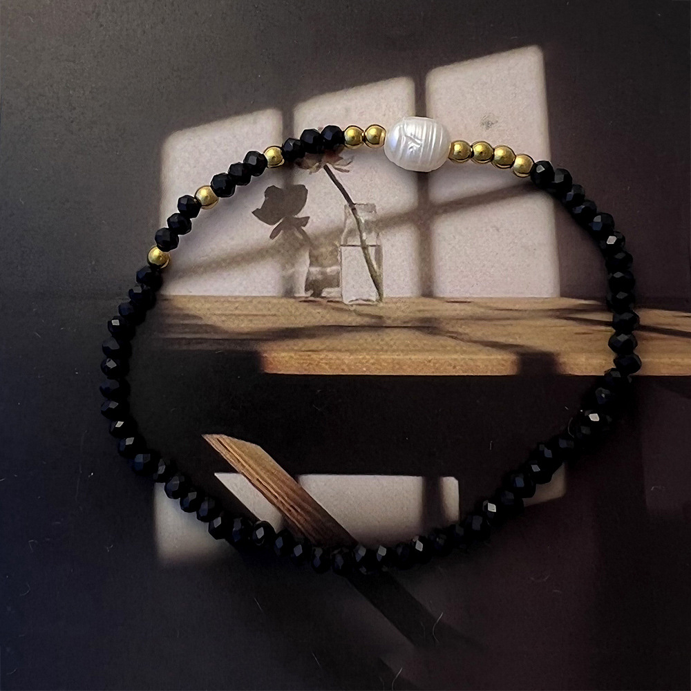 Simple 3mm Freshwater Pearl Bracelet: Sweet Best Friend Stretch Glass Layered Bracelet