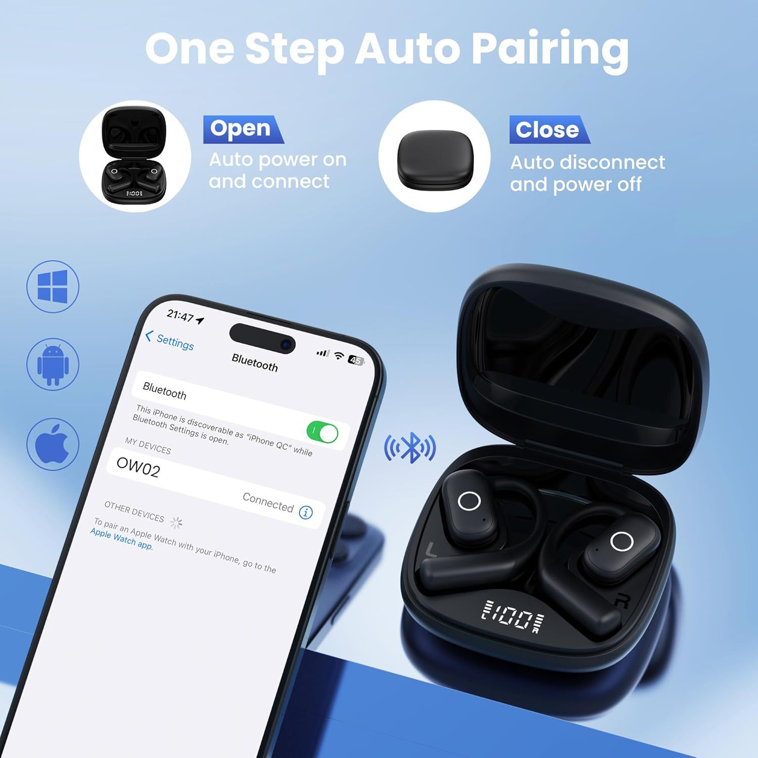 IVANTE Private Mold OW02 Open-Ear Sports Dual-Mic Noise Reduction Waterproof ENC Digital Display Wireless Bluetooth Earbuds