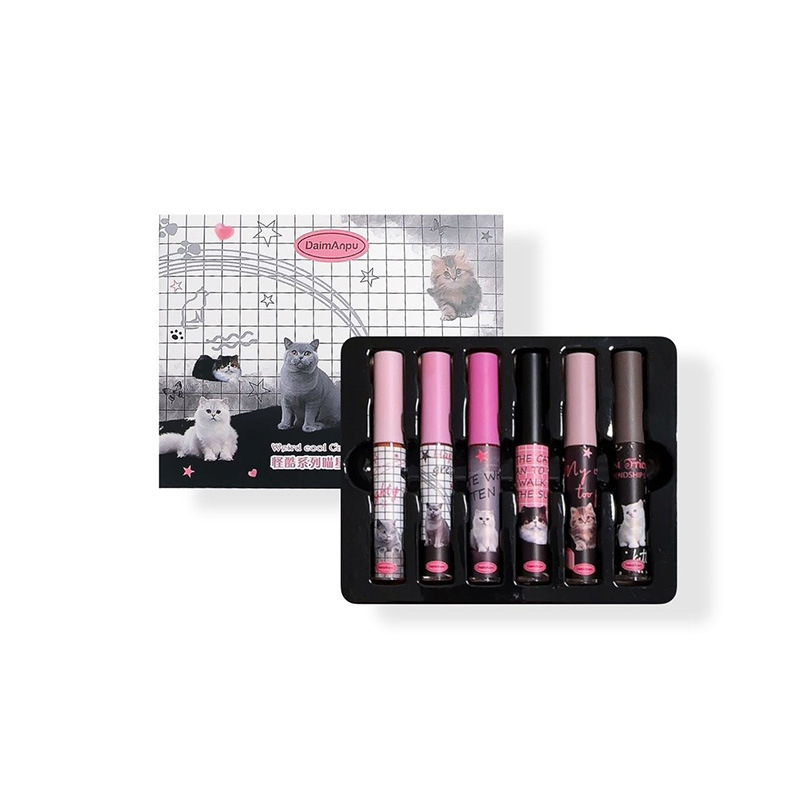 Daimanpu Cat Fun Matte Lip Glaze Set Six-Piece Set Velvet Matte Colorful Youthful