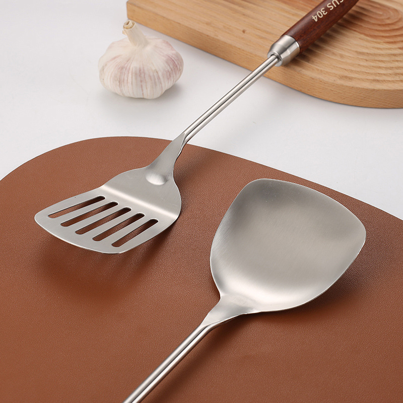 304 stainless steel spatula kitchenware set, wooden handle wok spatula, soup spoon, slotted spoon, kitchen tools