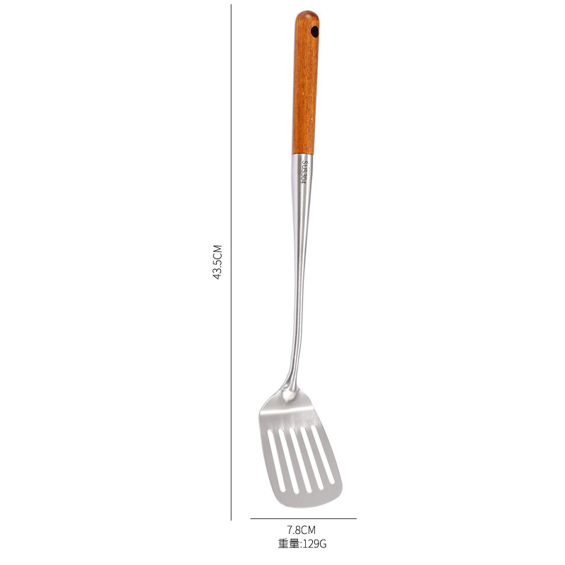 Extended 304 stainless steel spatula wok spatula kitchen supplies household high temperature resistant wok spoon kitchenware set large size