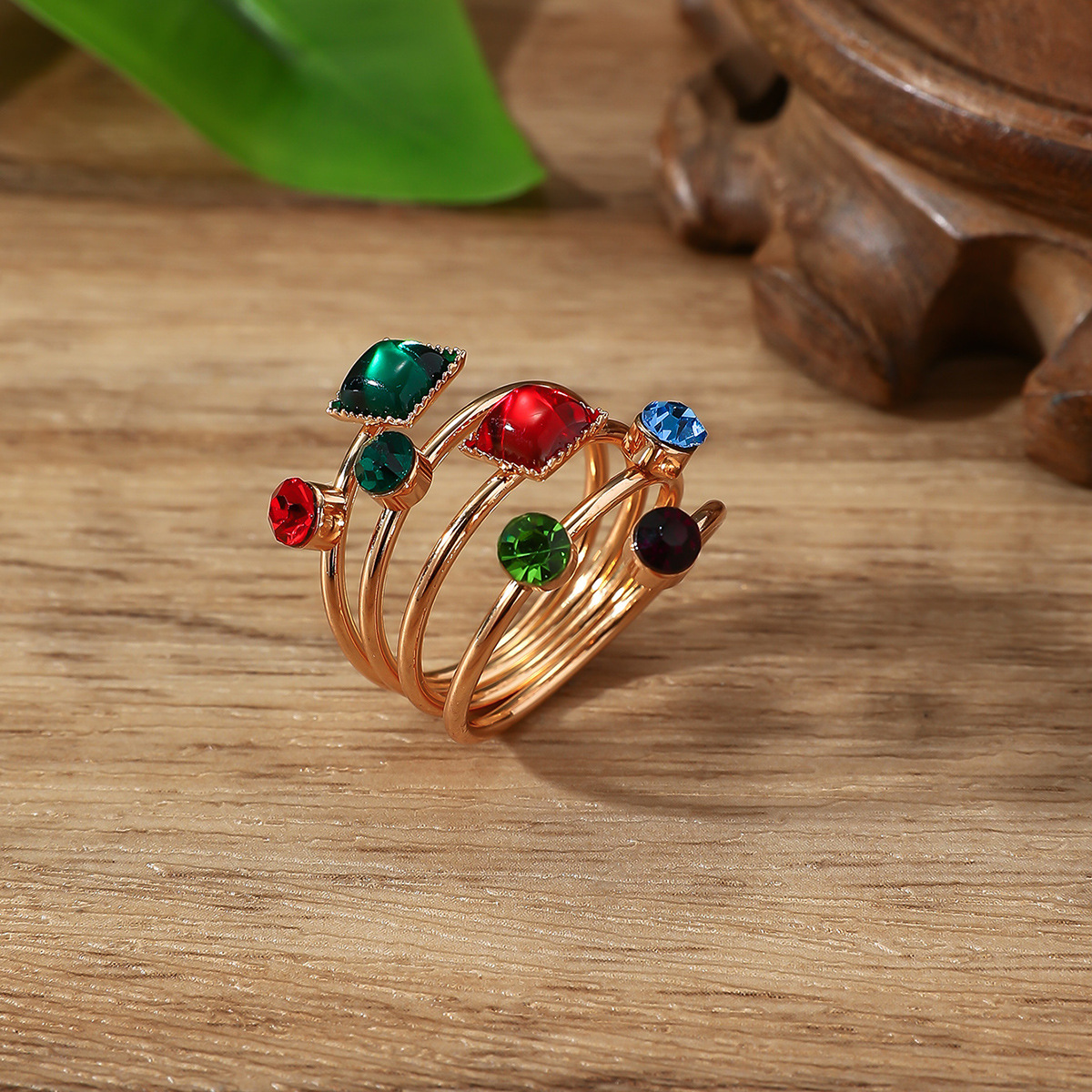 Crystal gemstone ring exaggerated large spring ring original single accessory