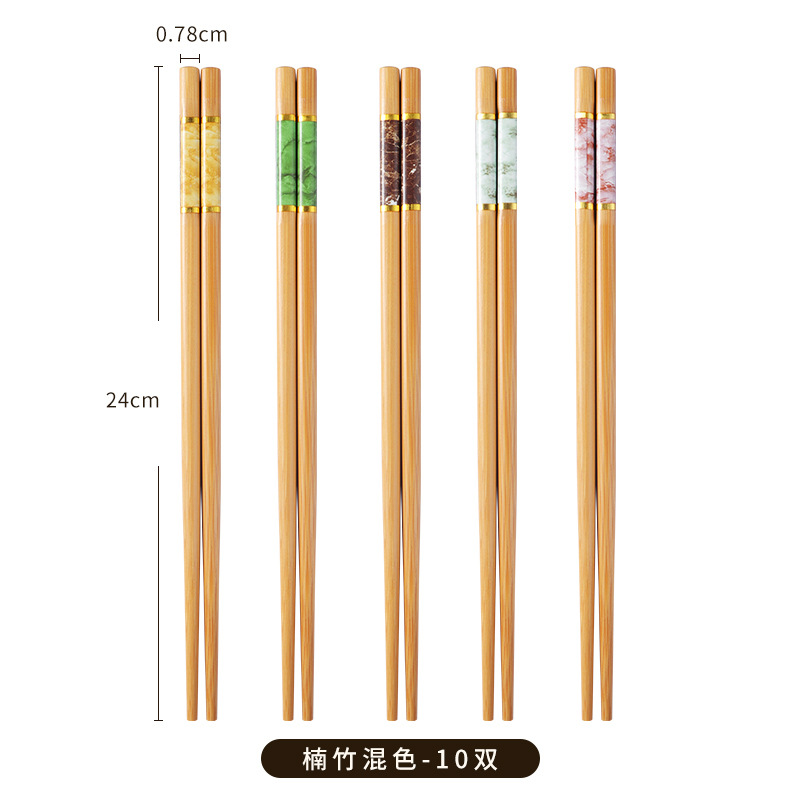 Printed bamboo chopsticks not easy to mold easy to clean household five-color chopsticks serving chopsticks easy to clean tableware