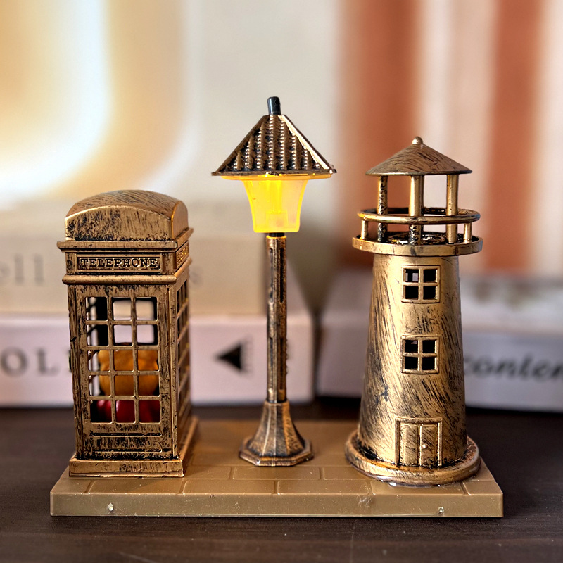 Antique Flowing Sand Street Lamp Pen Holder Student Gift White Sand Hourglass Color-Changing Night Light Ornament