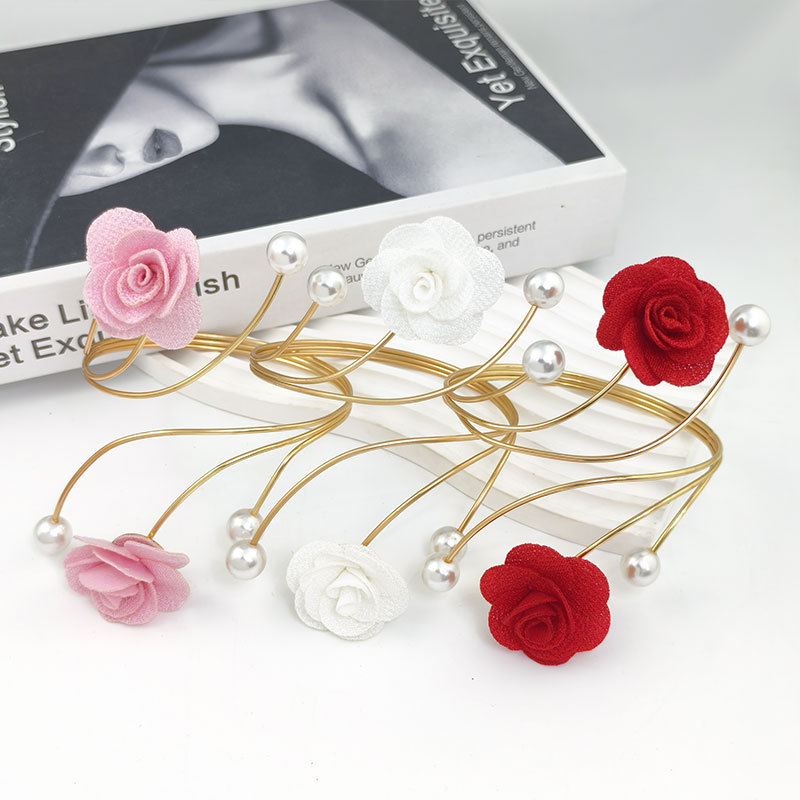 New metal open adjustable simulated pearl three-dimensional flower arm ring niche accessory