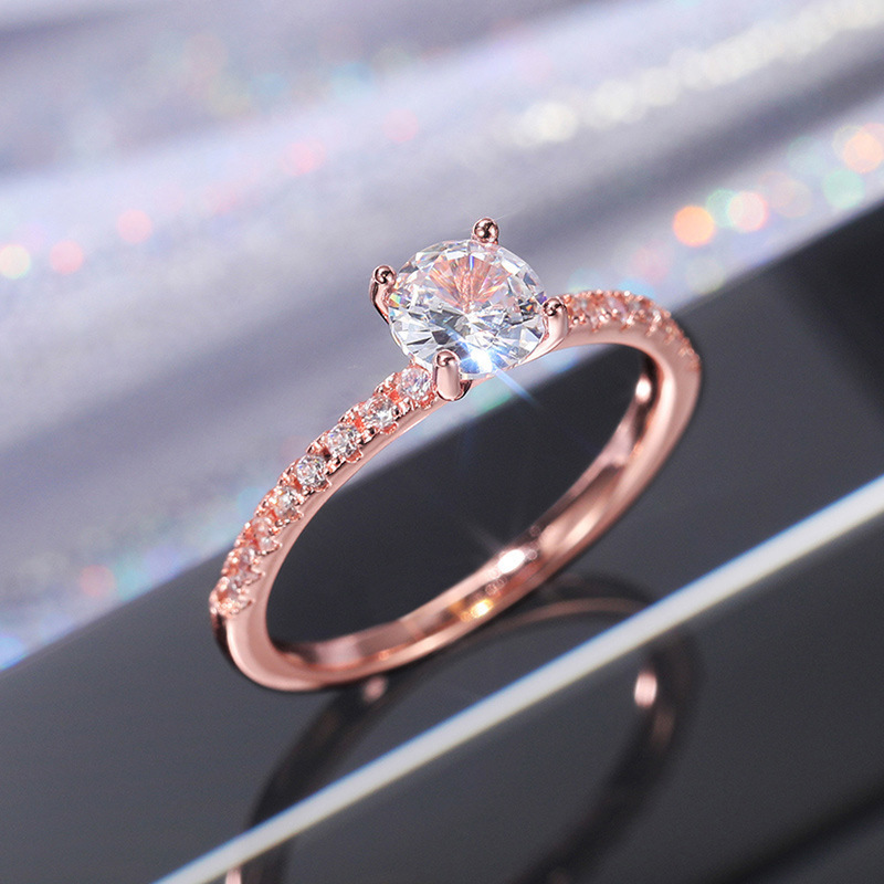 Cao Shi eBay Simple Zircon Engagement Wedding Ring Copper Plated White Gold Imitation Diamond Ring