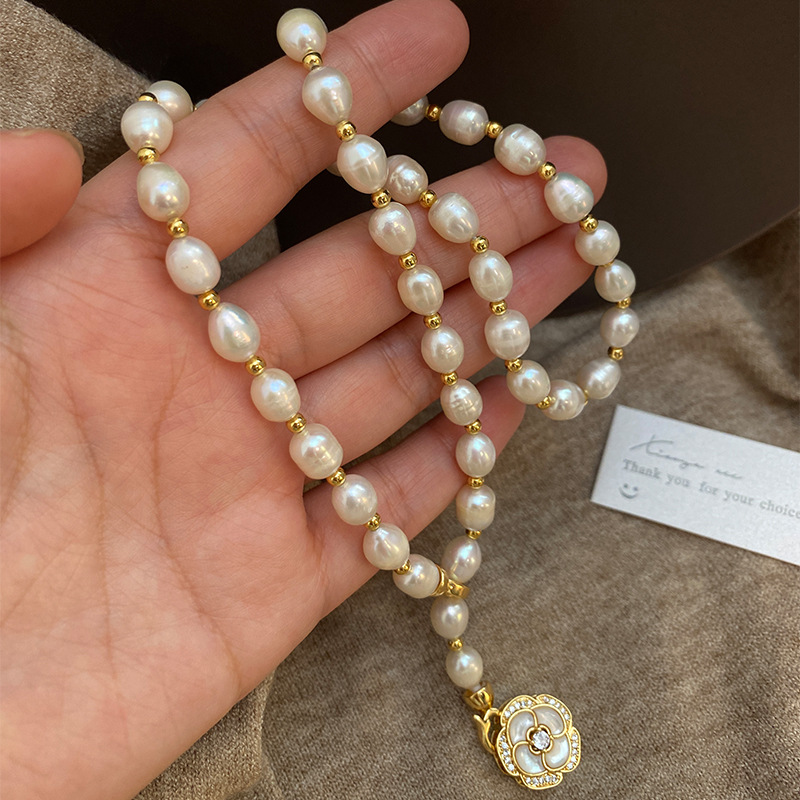 7mm long natural freshwater pearl necklace, sweater chain, small fragrance style necklace, collarbone chain