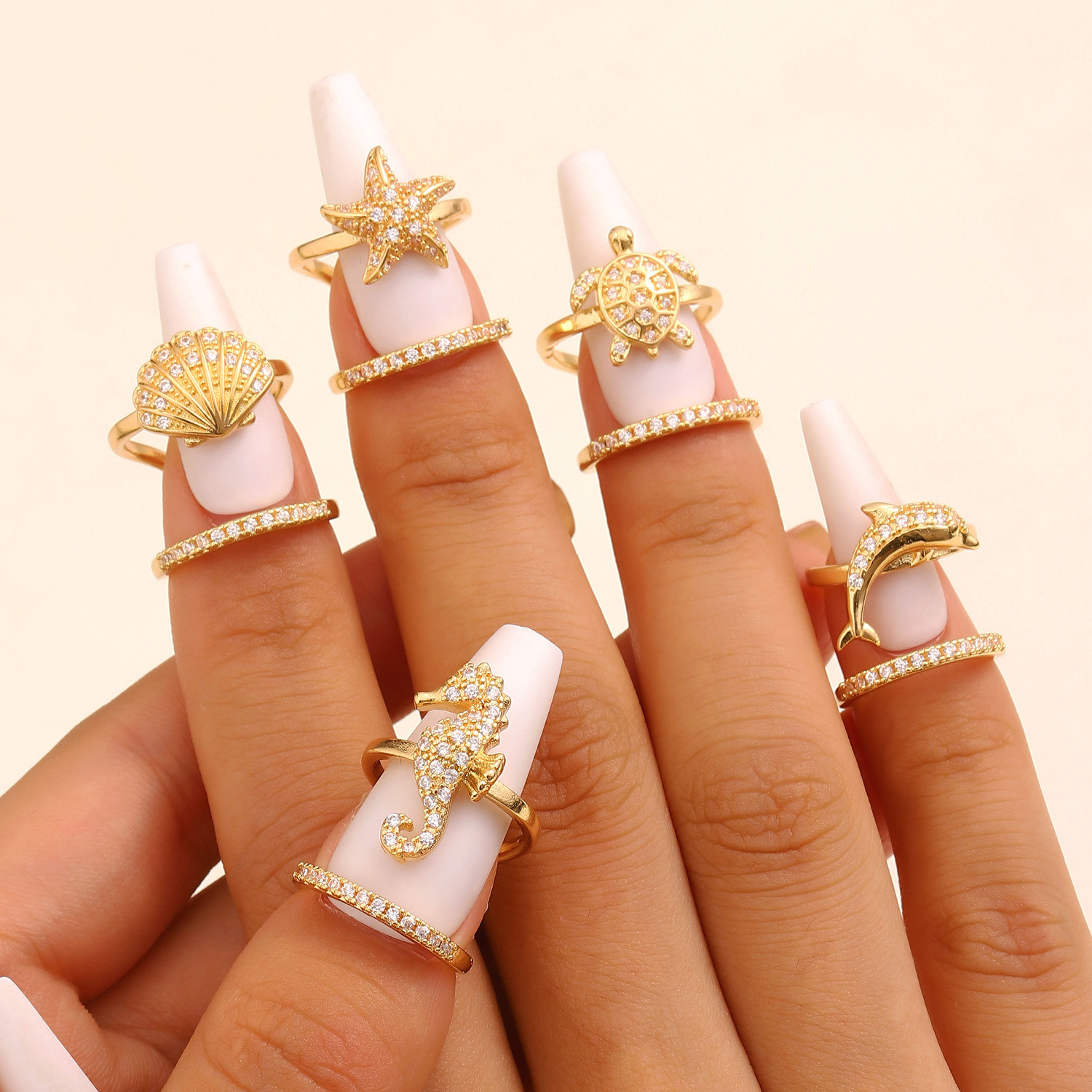 Geometric Diamond Inlay Open Finger Ring for Women Exquisite Manicure Ring