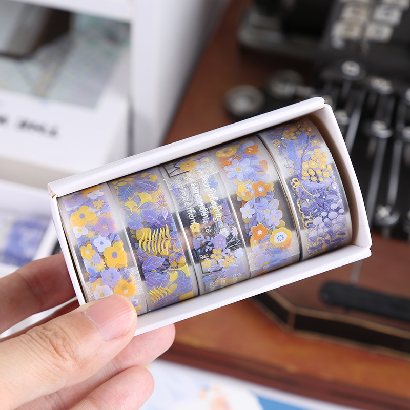 Transparent PET floral language paper hand account sticker tape gift box DIY decoration material hand account tape